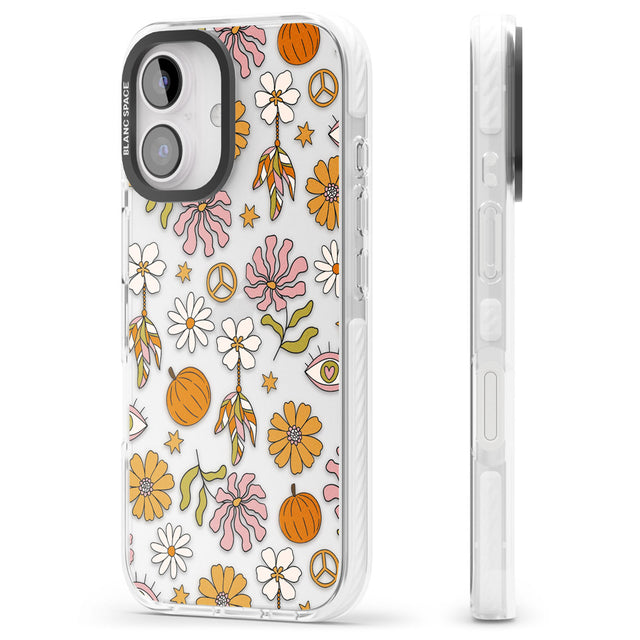 Retro Boho Fall Floral Impact Phone Case for iPhone 16, iPhone 16 Plus