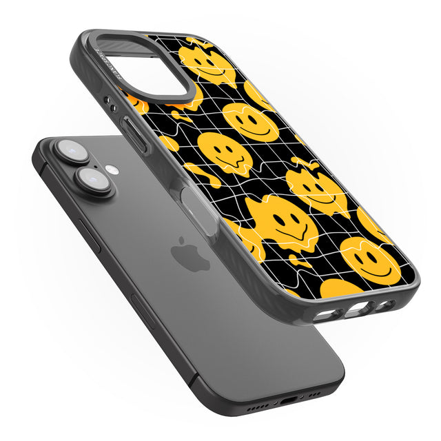 iPhone 16 Pro Max Acid Face Grid Pattern Black Impact Phone Case