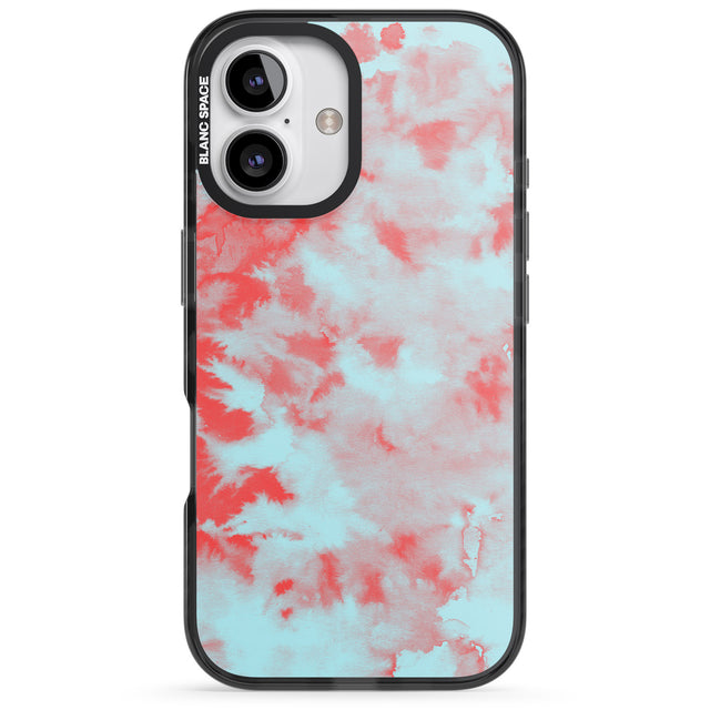 iPhone 16 Pro Max Red & Blue Acid Wash Tie-Dye Pattern Black Impact Phone Case