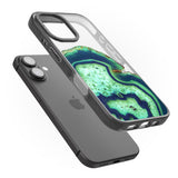 iPhone 16 Pro Max Neon Green & Blue Agate Crystal Transparent Design Black Impact Phone Case