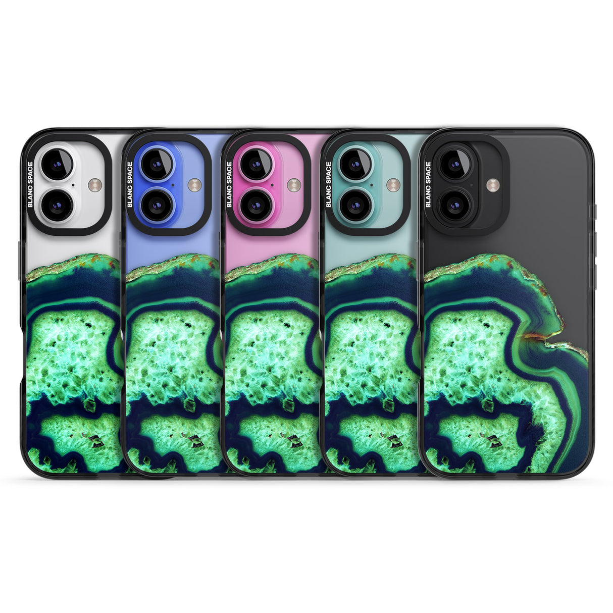 iPhone 16 Pro Max Neon Green & Blue Agate Crystal Transparent Design Black Impact Phone Case