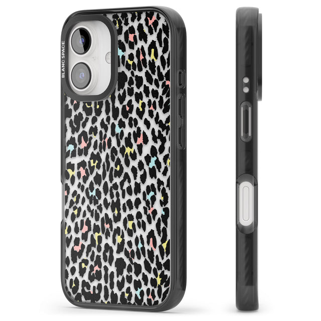 iPhone 16 Pro Max Mixed Pastels Leopard Print - Transparent Black Impact Phone Case