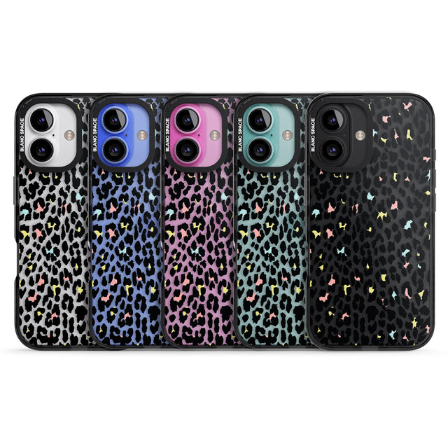 iPhone 16 Pro Max Mixed Pastels Leopard Print - Transparent Black Impact Phone Case