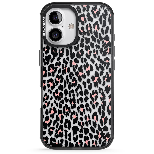 iPhone 16 Pro Max Light Pink Leopard Print - Transparent Black Impact Phone Case