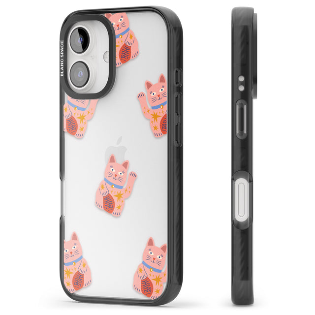 iPhone 16 Pro Max Waving Cat Pattern Black Impact Phone Case