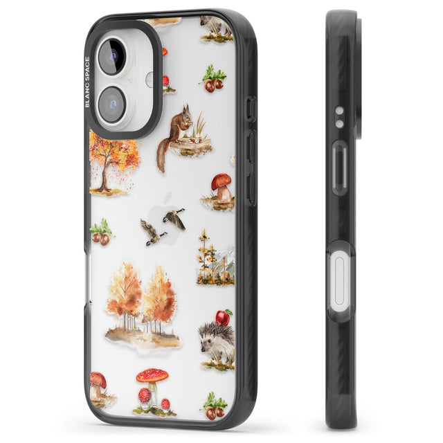 Fall Forest Friends Black Impact Phone Case for iPhone 16, iPhone 16 Plus