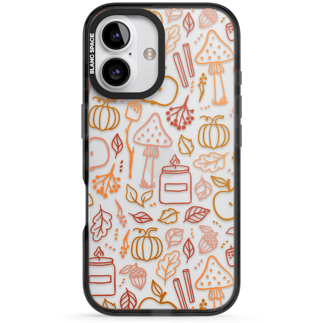 Autumn Line Pattern Black Impact Phone Case for iPhone 16, iPhone 16 Plus