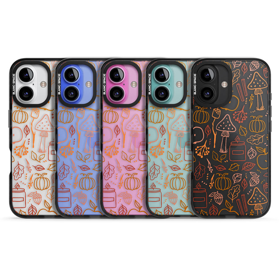 Autumn Line Pattern Black Impact Phone Case for iPhone 16, iPhone 16 Plus