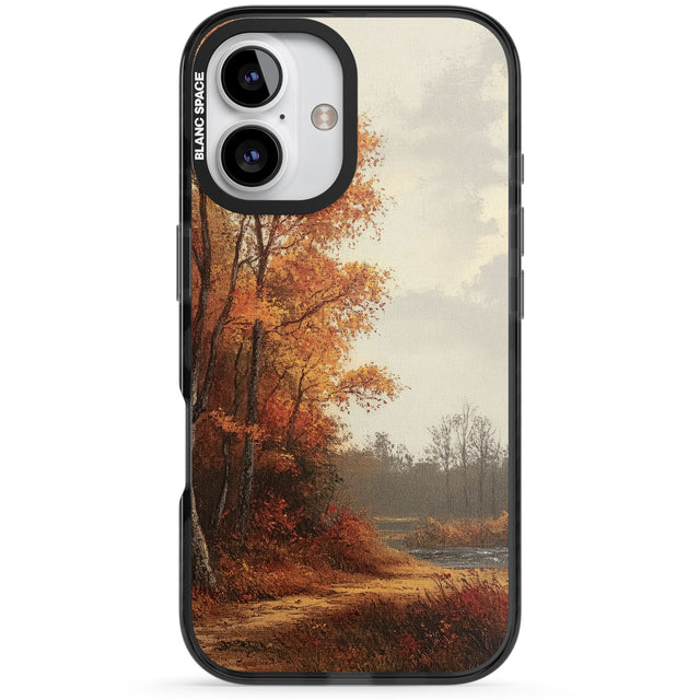 Vintage Autumn Oil Painting Black Impact Phone Case for iPhone 16, iPhone 16 Plus