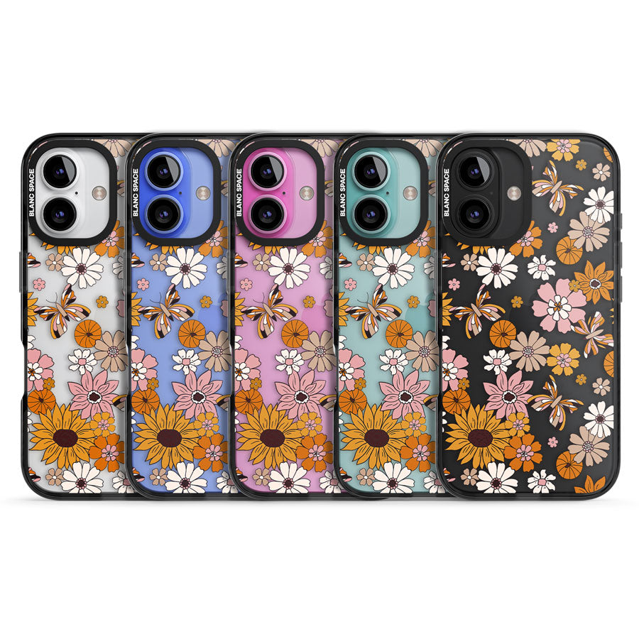 Butterfly & Bloom Autumn Floral Black Impact Phone Case for iPhone 16, iPhone 16 Plus