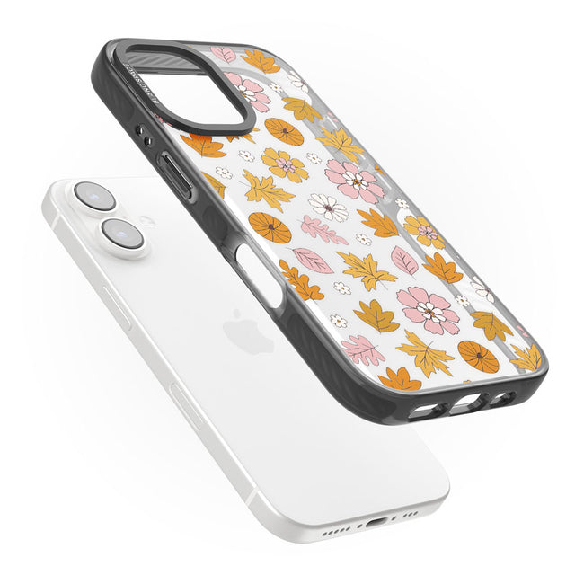 Autumn Leaves and Flowers Black Impact Phone Case for iPhone 16, iPhone 16 Plus