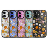 Retro Boho Fall Floral Black Impact Phone Case for iPhone 16, iPhone 16 Plus