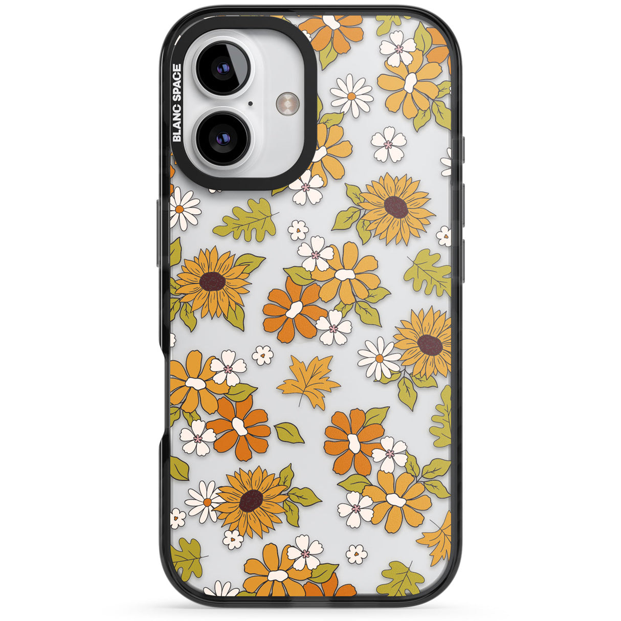 Boho Sunflowers Black Impact Phone Case for iPhone 16, iPhone 16 Plus