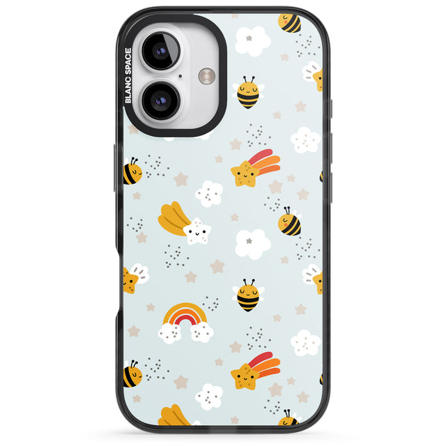 iPhone 16 Pro Max Sweet As Honey Patterns: Bees & Rainbows Black Impact Phone Case