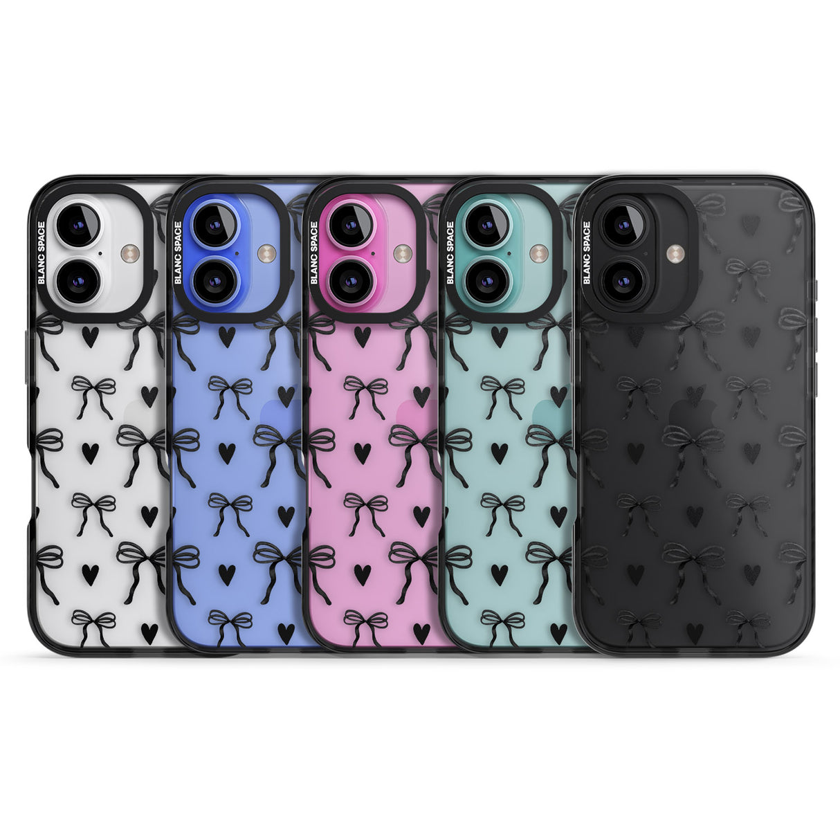 iPhone 16 Black Bows & Hearts Clear Impact Phone Case