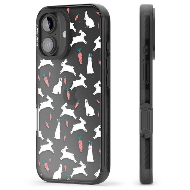 iPhone 16 Pro Max White Bunnies and Carrots Black Impact Phone Case