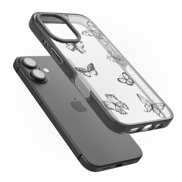 iPhone 16 Pro Max Grey Butterfly Line Pattern Black Impact Phone Case