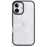 iPhone 16 Pro Max White Butterfly Line Pattern Black Impact Phone Case