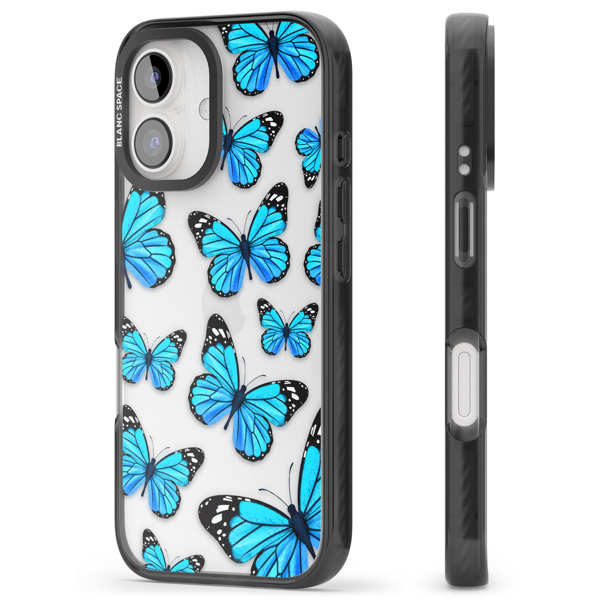 iPhone 16 Pro Max Blue Butterflies Black Impact Phone Case