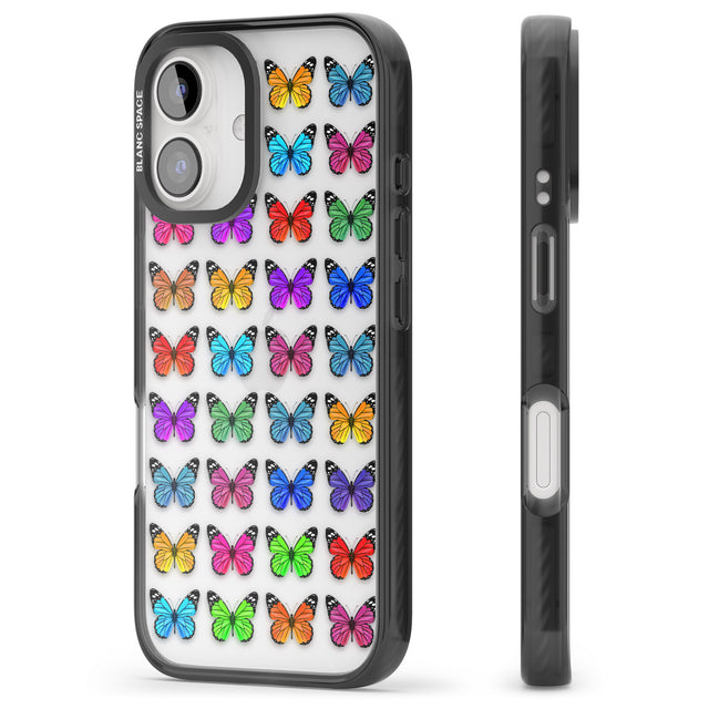 iPhone 16 Pro Max Colourful Butterfly Pattern Black Impact Phone Case