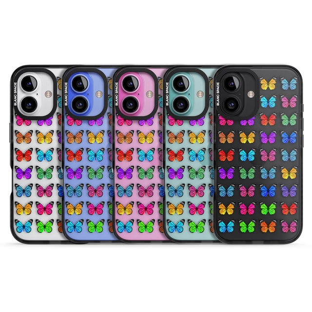 iPhone 16 Pro Max Colourful Butterfly Pattern Black Impact Phone Case