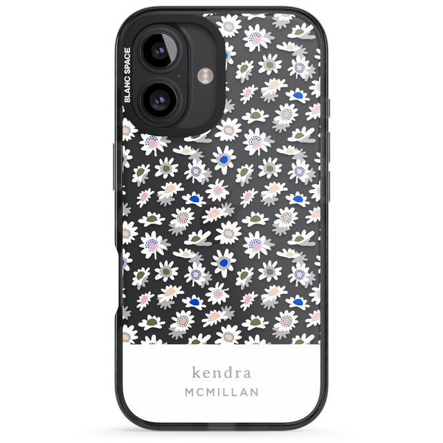 iPhone 16 Pro Max Personalised Grey & White Daisies Floral Design Black Impact Phone Case