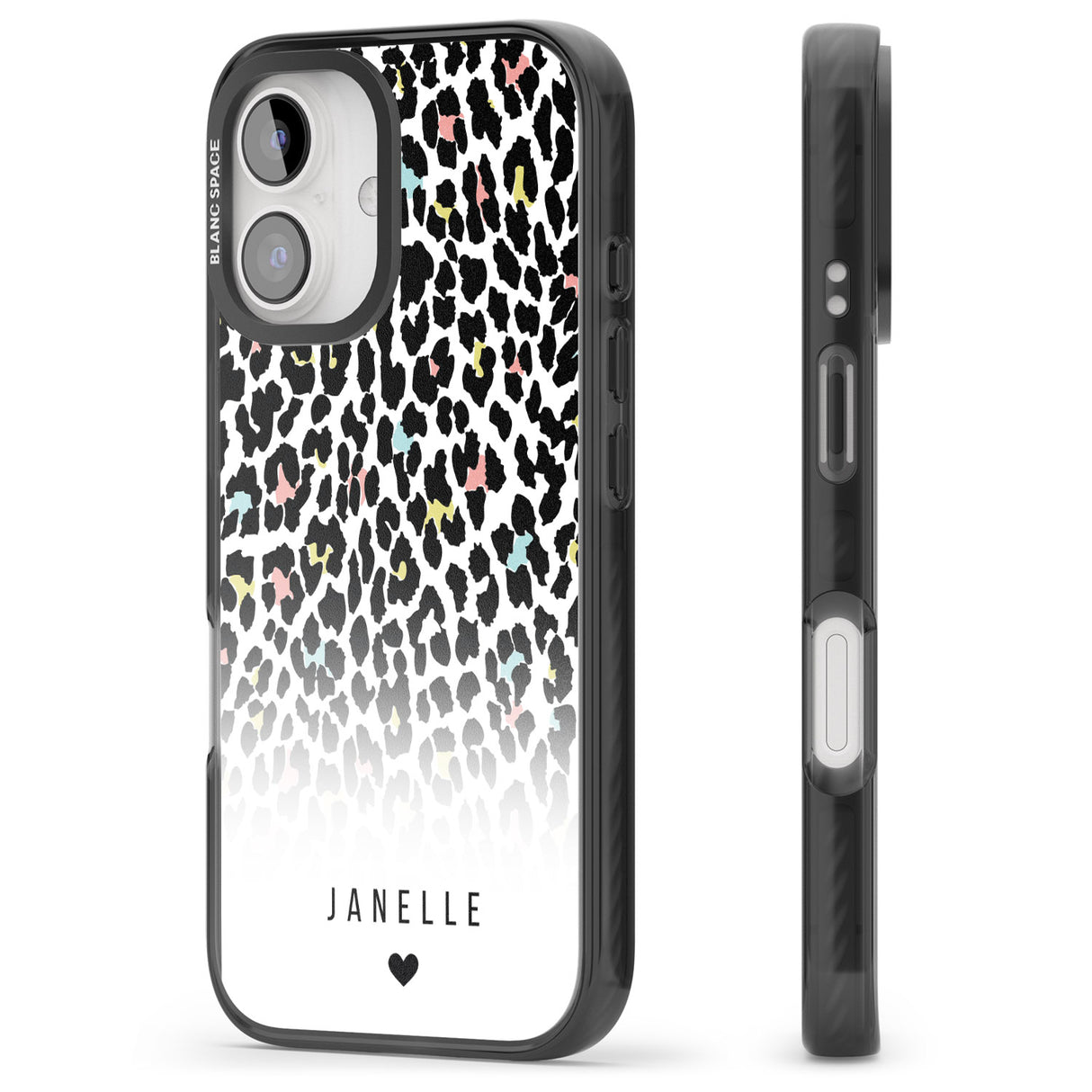 iPhone 16 Pro Max Personalised Pastel Leopard Spots Black Impact Phone Case