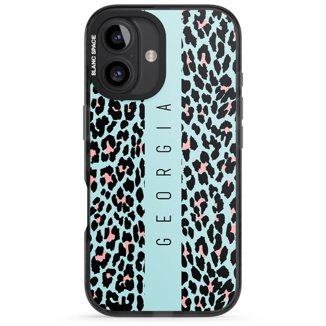 iPhone 16 Pro Max Personalised Blue Leopard Spots Black Impact Phone Case