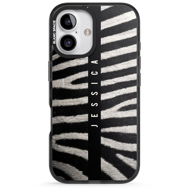 iPhone 16 Pro Max Personalised Zebra Print Black Impact Phone Case