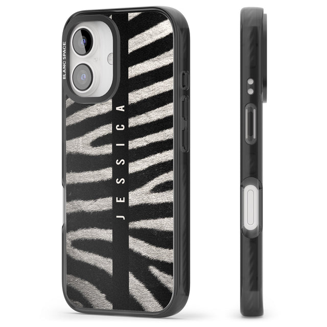 iPhone 16 Pro Max Personalised Zebra Print Black Impact Phone Case