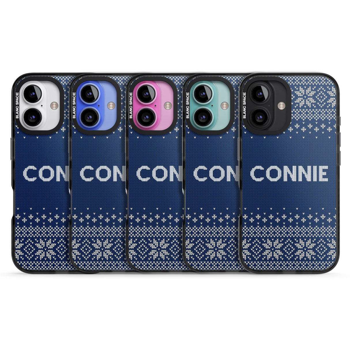 iPhone 16 Pro Max Personalised Blue Christmas Knitted Jumper Black Impact Phone Case