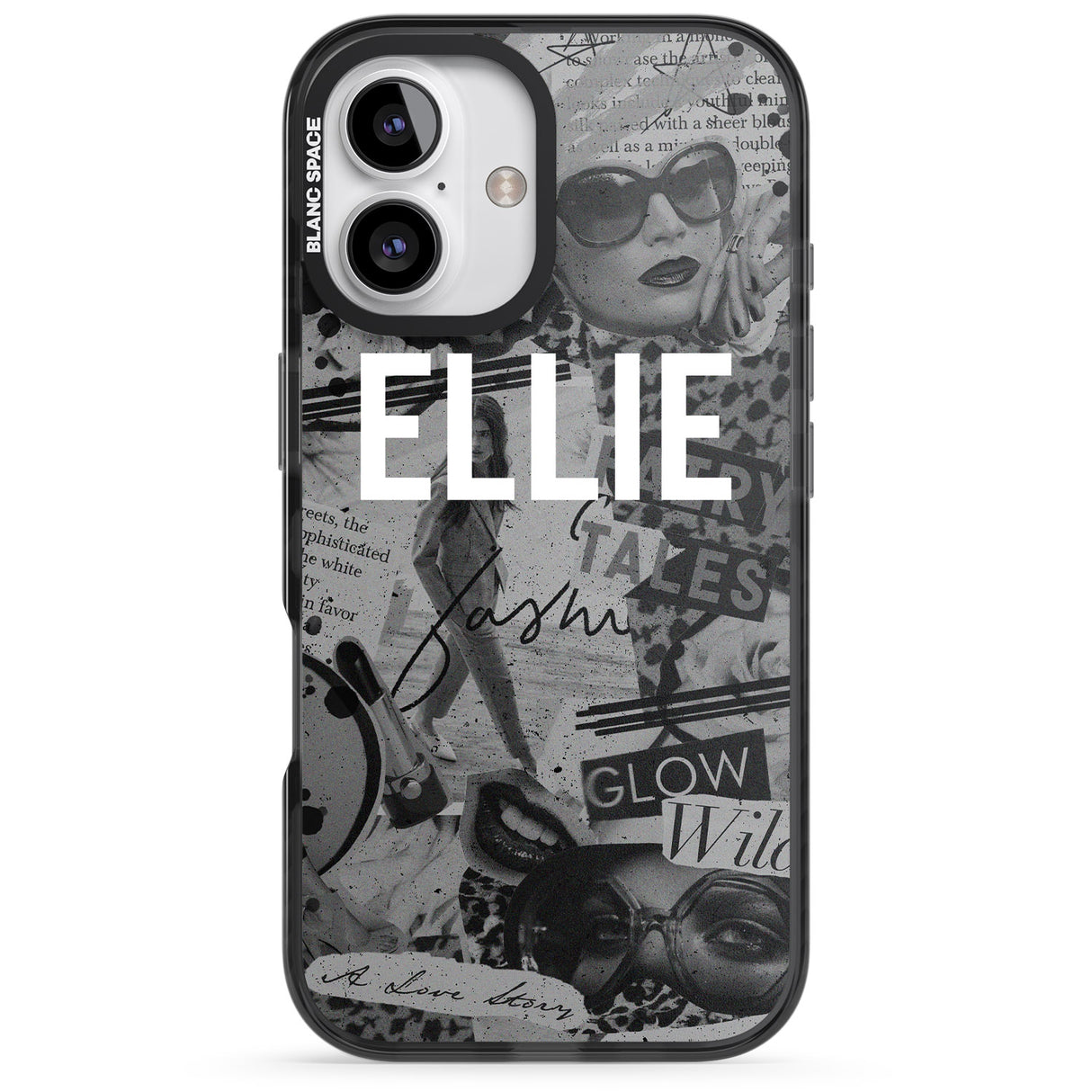 iPhone 16 Pro Max Personalised Grey Scale Fashion Collage Black Impact Phone Case