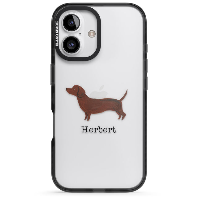 iPhone 16 Pro Max Personalised Hand Painted Sausage Dog Black Impact Phone Case