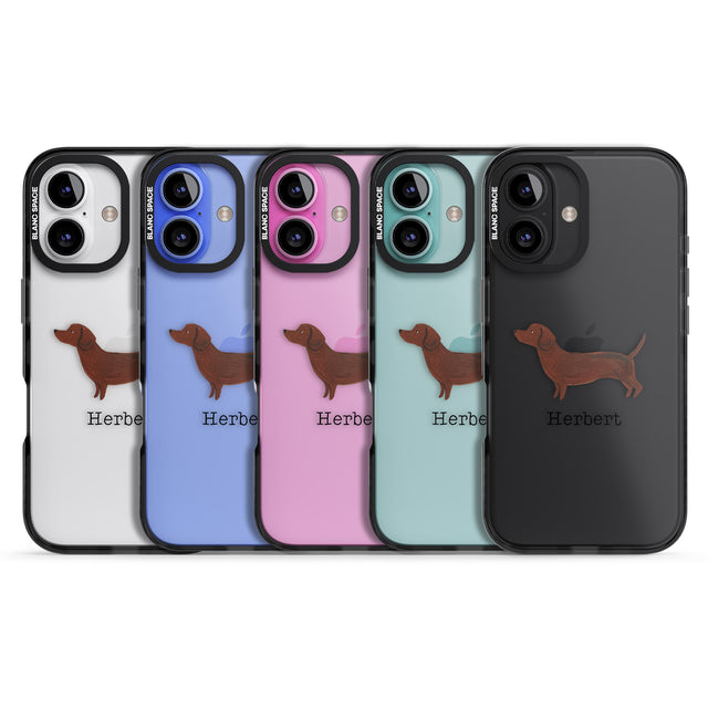 iPhone 16 Pro Max Personalised Hand Painted Sausage Dog Black Impact Phone Case