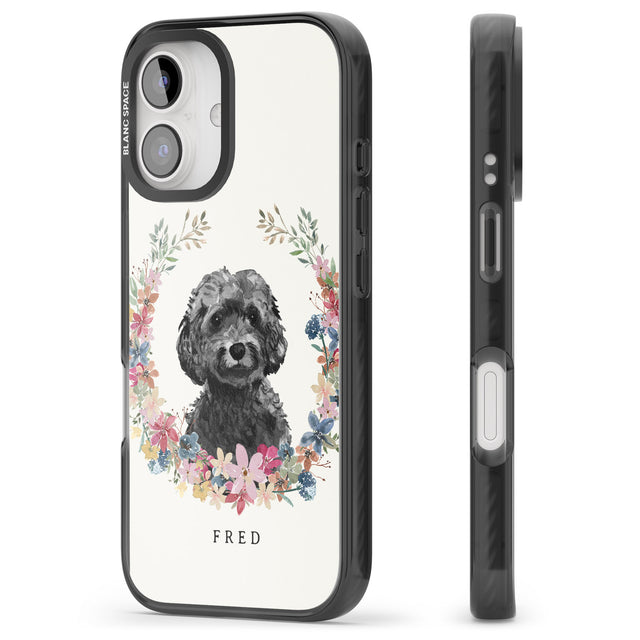 iPhone 16 Pro Max Personalised Black Cockapoo - Watercolour Dog Portrait Black Impact Phone Case