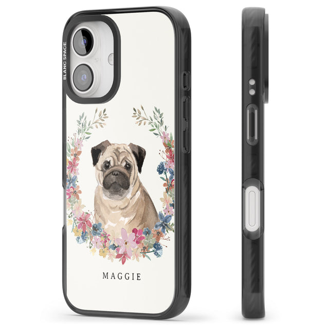 iPhone 16 Pro Max Personalised Pug - Watercolour Dog Portrait Black Impact Phone Case