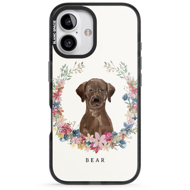 iPhone 16 Pro Max Personalised Chocolate Lab - Watercolour Dog Portrait Black Impact Phone Case