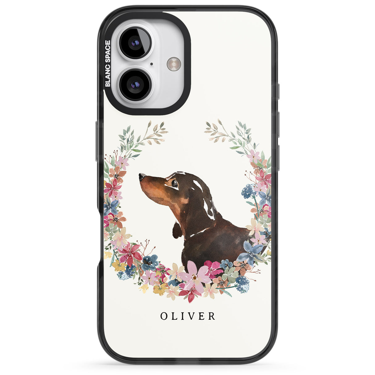 iPhone 16 Pro Max Personalised Black & Tan Dachshund - Watercolour Dog Portrait Black Impact Phone Case