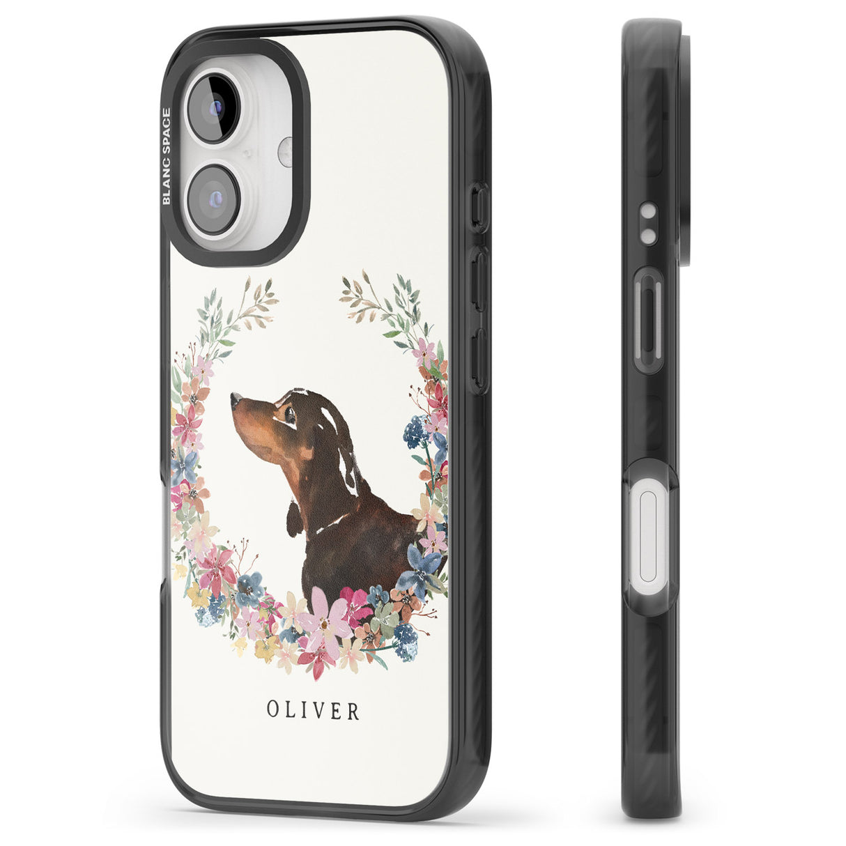 iPhone 16 Pro Max Personalised Black & Tan Dachshund - Watercolour Dog Portrait Black Impact Phone Case