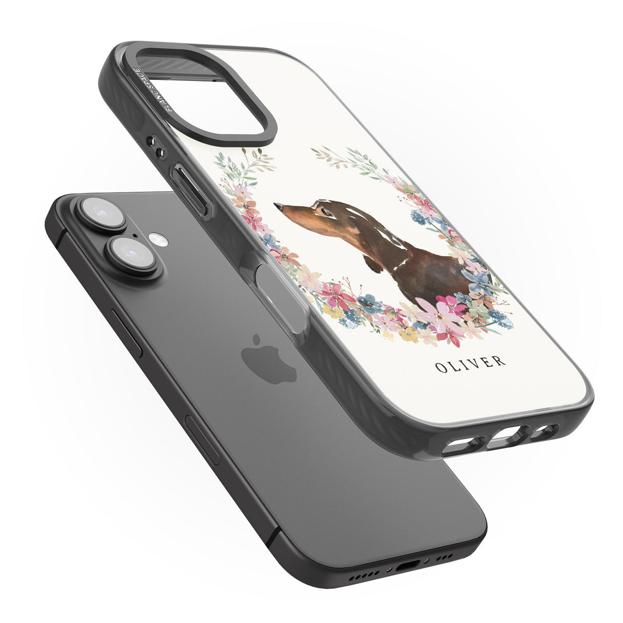 iPhone 16 Pro Max Personalised Black & Tan Dachshund - Watercolour Dog Portrait Black Impact Phone Case