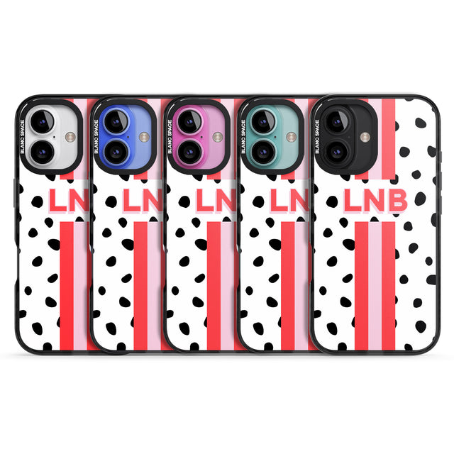 iPhone 16 Pro Max Personalised Polka & Pink Stripe Black Impact Phone Case