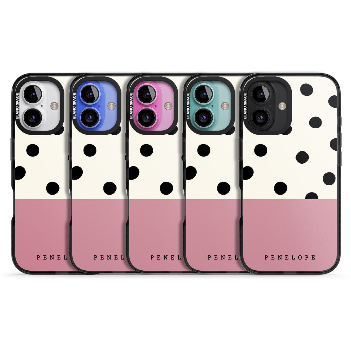 iPhone 16 Pro Max Personalised Pink Border Polka Dot Black Impact Phone Case