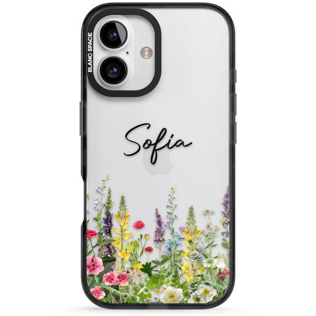 Personalised Garden Wildfowers Black Impact Phone Case for iPhone 16, iPhone 16 Plus