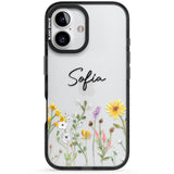 Personalised April Wildfowers Black Impact Phone Case for iPhone 16, iPhone 16 Plus