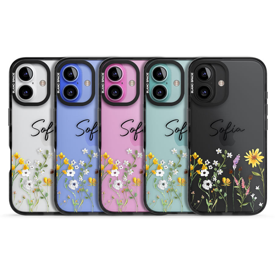 Personalised April Wildfowers Black Impact Phone Case for iPhone 16, iPhone 16 Plus