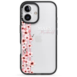 iPhone 16 Pro Max Personalised Cherry Blossoms & Stripes Black Impact Phone Case