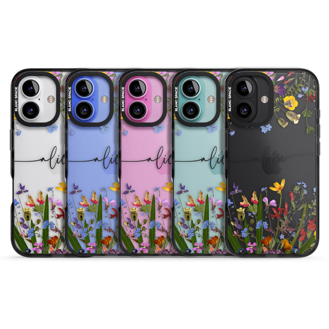 iPhone 16 Pro Max Personalised Wildflower Floral Black Impact Phone Case