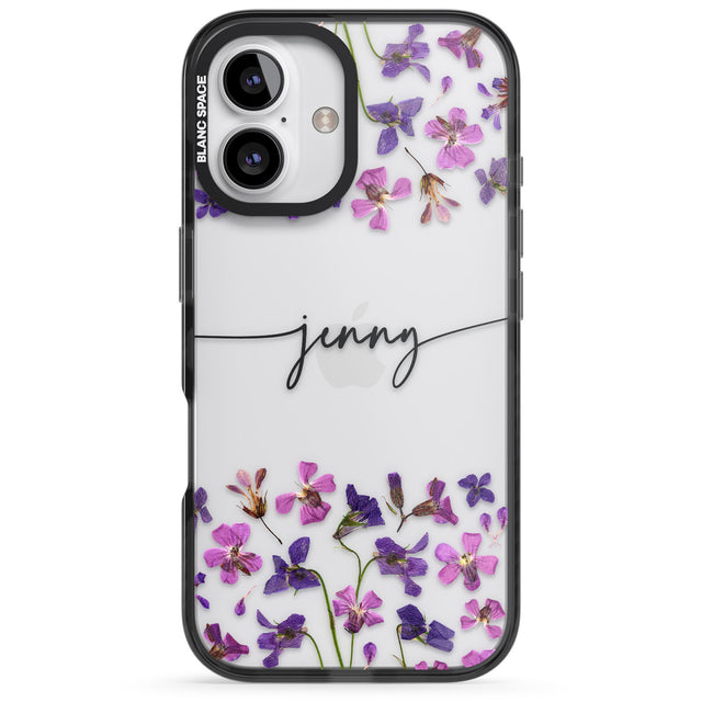 iPhone 16 Pro Max Personalised Purple Violets Black Impact Phone Case