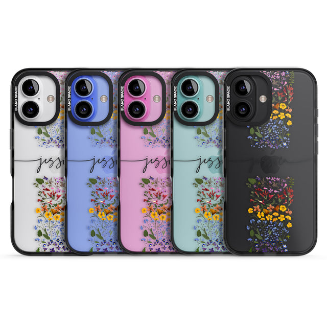 iPhone 16 Pro Max Personalised Wildflower Floral Stripe Personalised Black Impact Phone Case