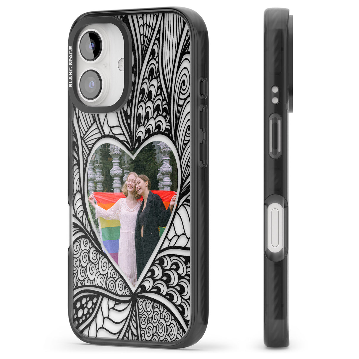 iPhone 16 Pro Max Personalised Henna Heart Photo Case Black Impact Phone Case